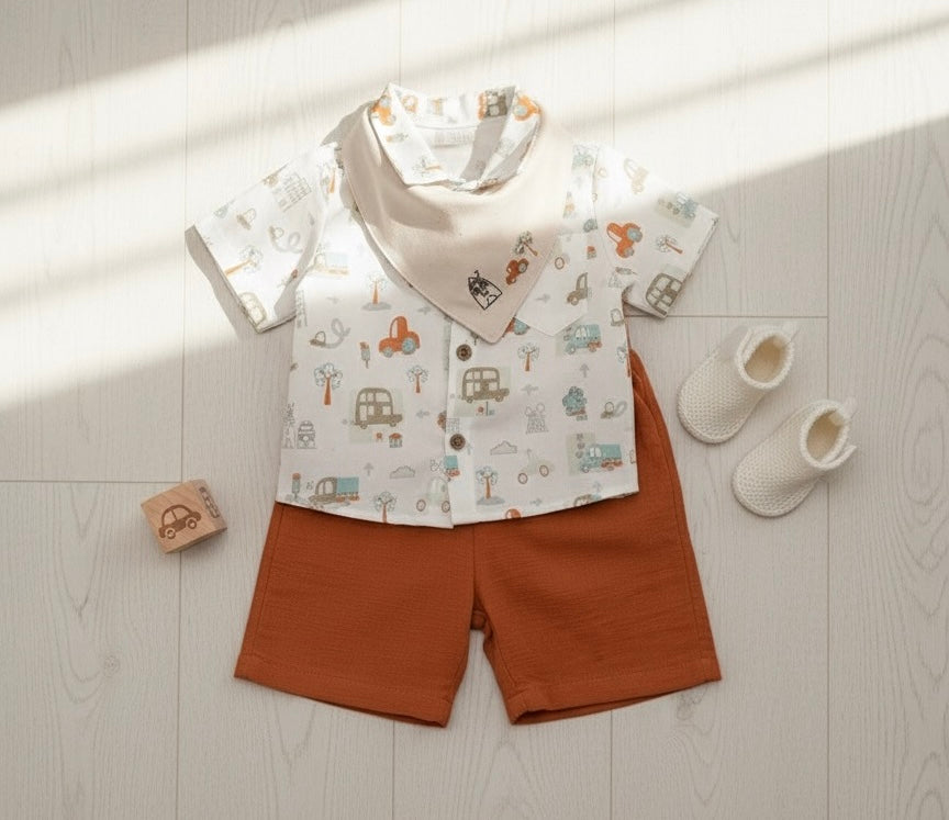 City Muslin Set – 3-Piece Organic Muslin Baby Outfit